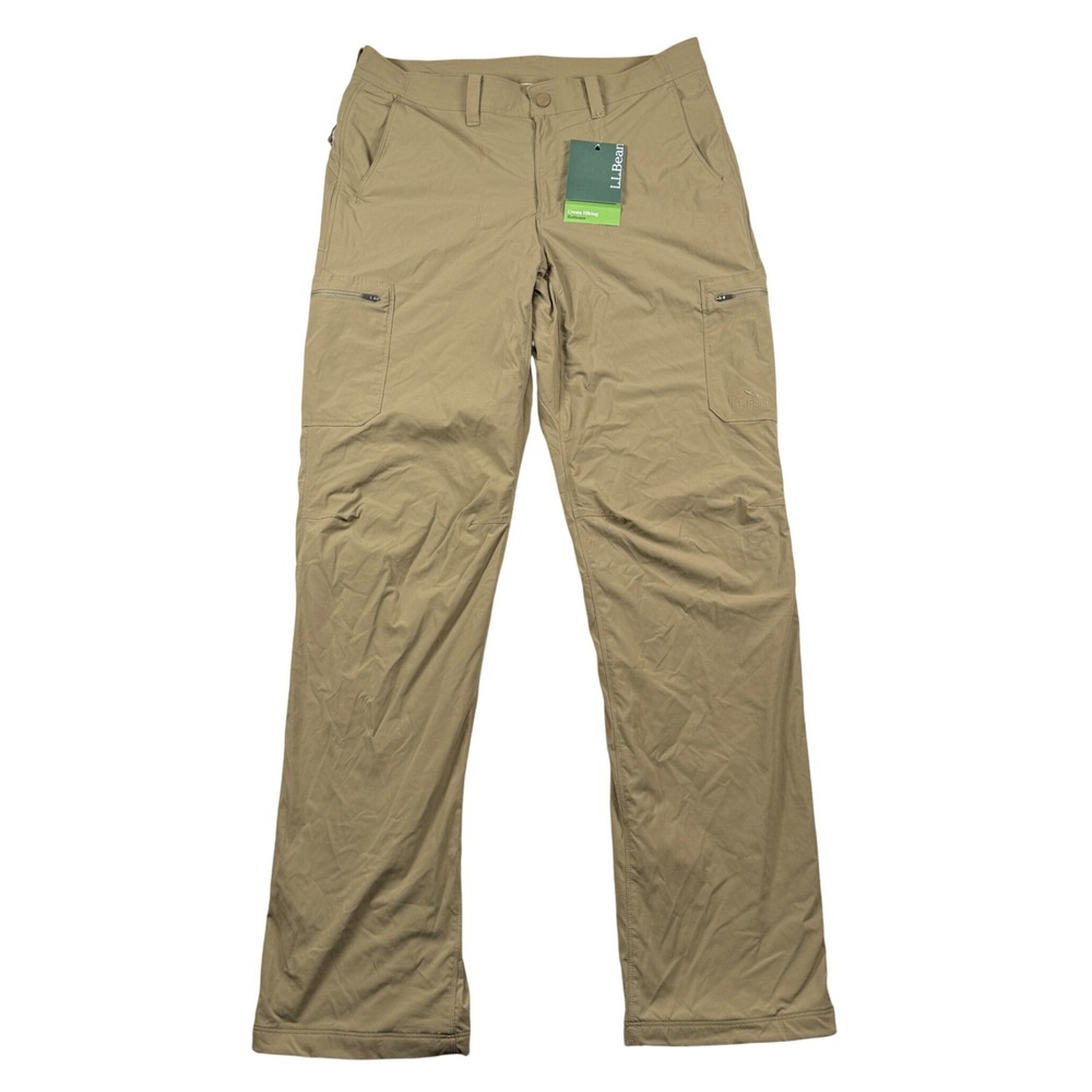 NEW LL Bean Cresta Hiking Pants Men 35x36 Tan Fleece Lined Cargo